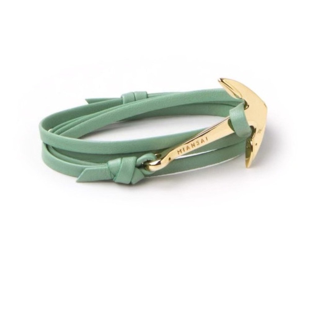Miansai Anchor Leather Bracelet mint green and rose gold